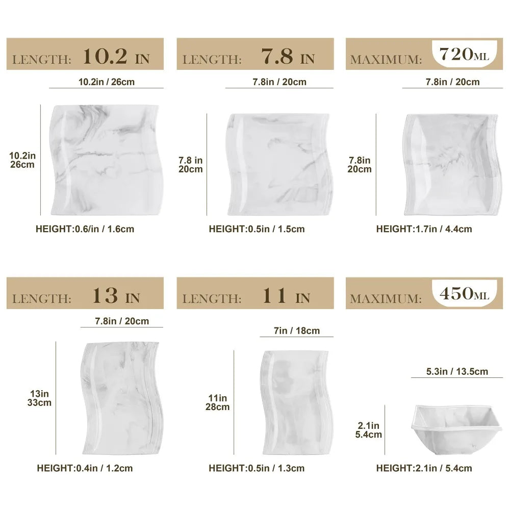 26-PIECE Nordic European Marble Gray Porcelain Tableware Set with 6PCS Bowl Dinner Plate Dessert Soup Plate