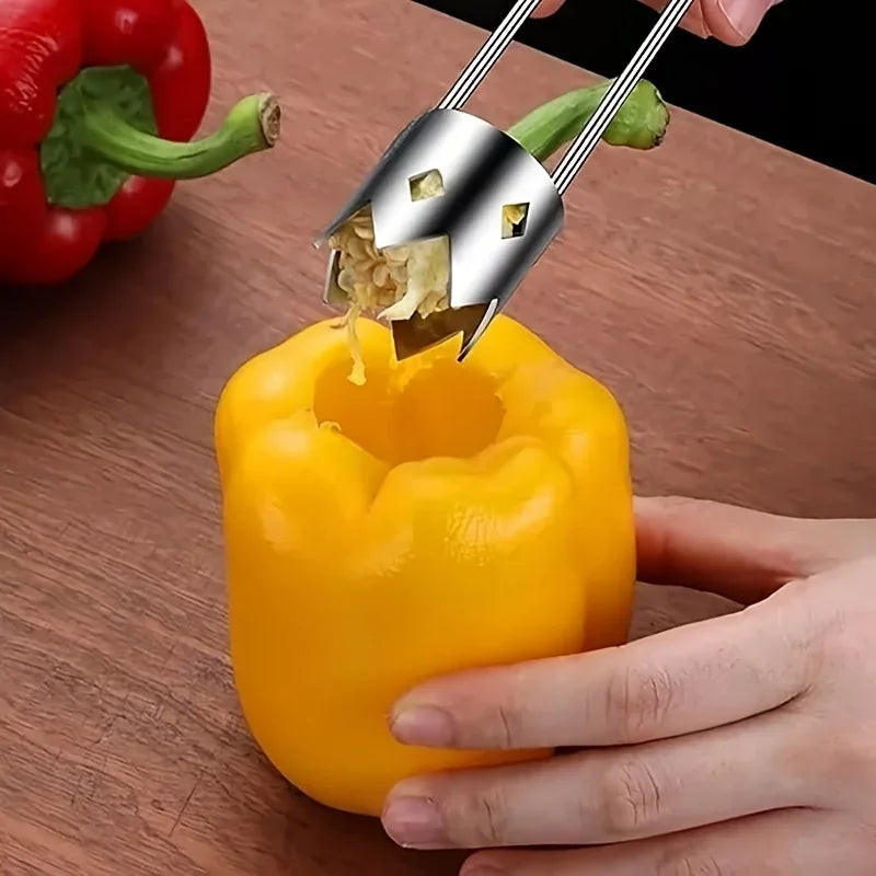 Stainless Steel Core Remover Fruit and Vegetable Core Extractor Kitchen Tools for Pitting Chili Peppers Melons