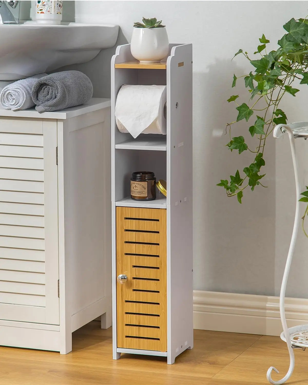Small Bathroom Storage Cabinet with Toilet Paper Holder