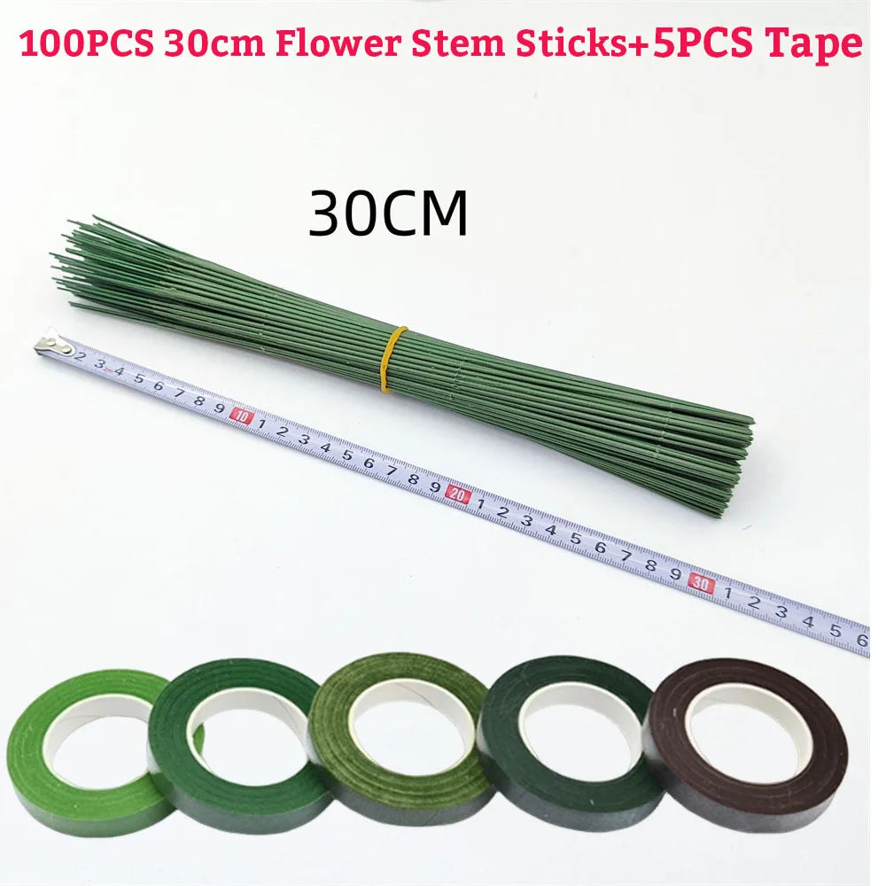 Green Flower Stem Stick Wire Stem Floriculture Tape Self-adhesive Bouquet Floral Stem Paper Tape