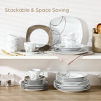 30-Piece Porcelain Ceramic Kitchen Dinner Plate Set with 6pcs Dessert Plates/Soup Plates/Dinner Plates/Cups/Saucers
