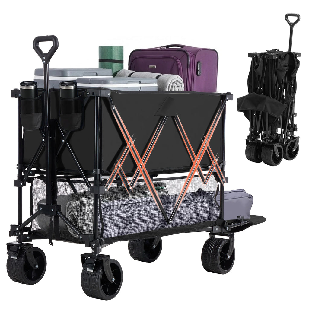 Outdoor Double Decker Wagons Cart 440 lbs Large Capacity Collapsible Foldable Cart for Grocery Garden Camping