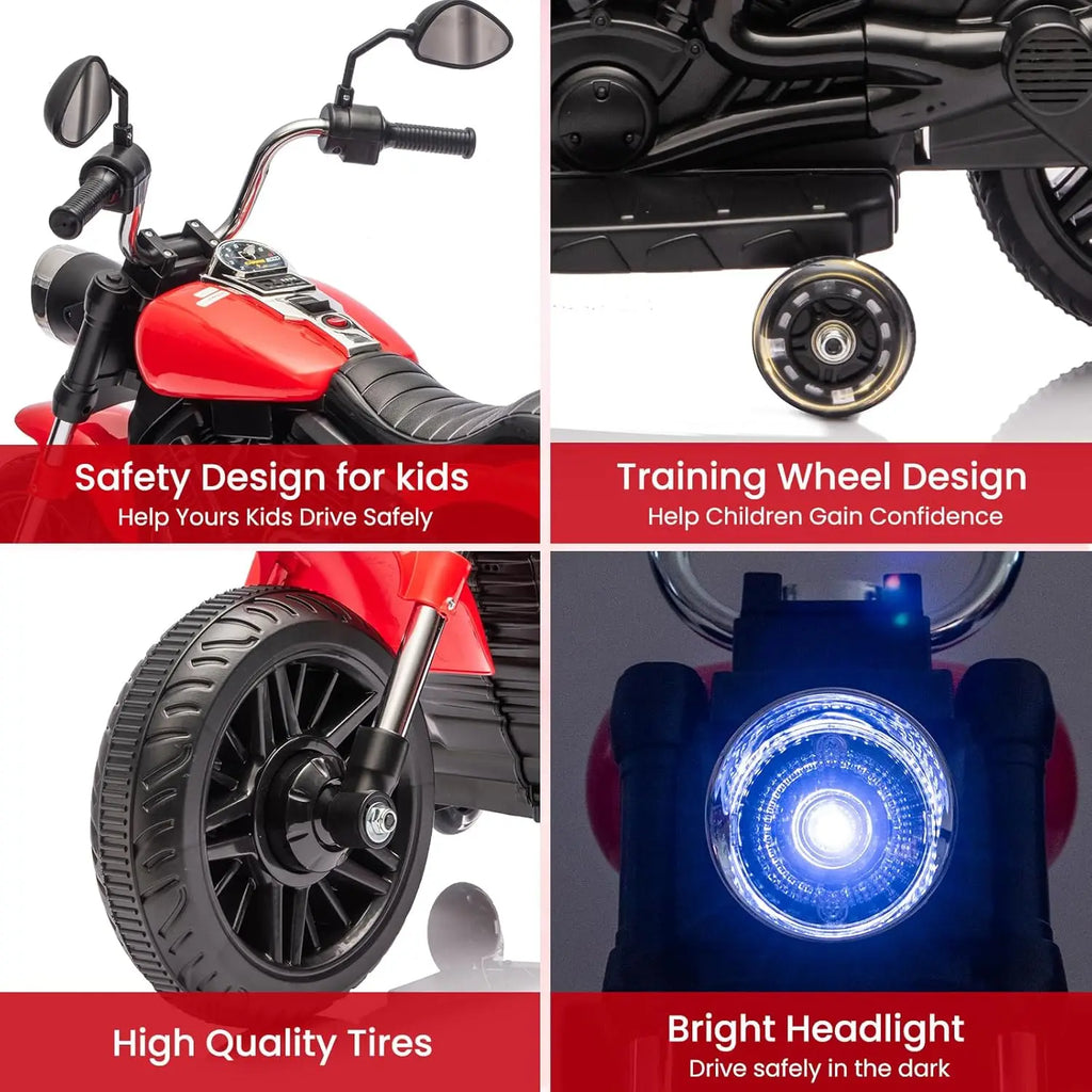 12V Battery Powered Kids Electric Motorcycle 3-Wheel Ride On Toy w/Training Wheels,Reverse,Headlight,Horn,Music,for Toddlers 3-6