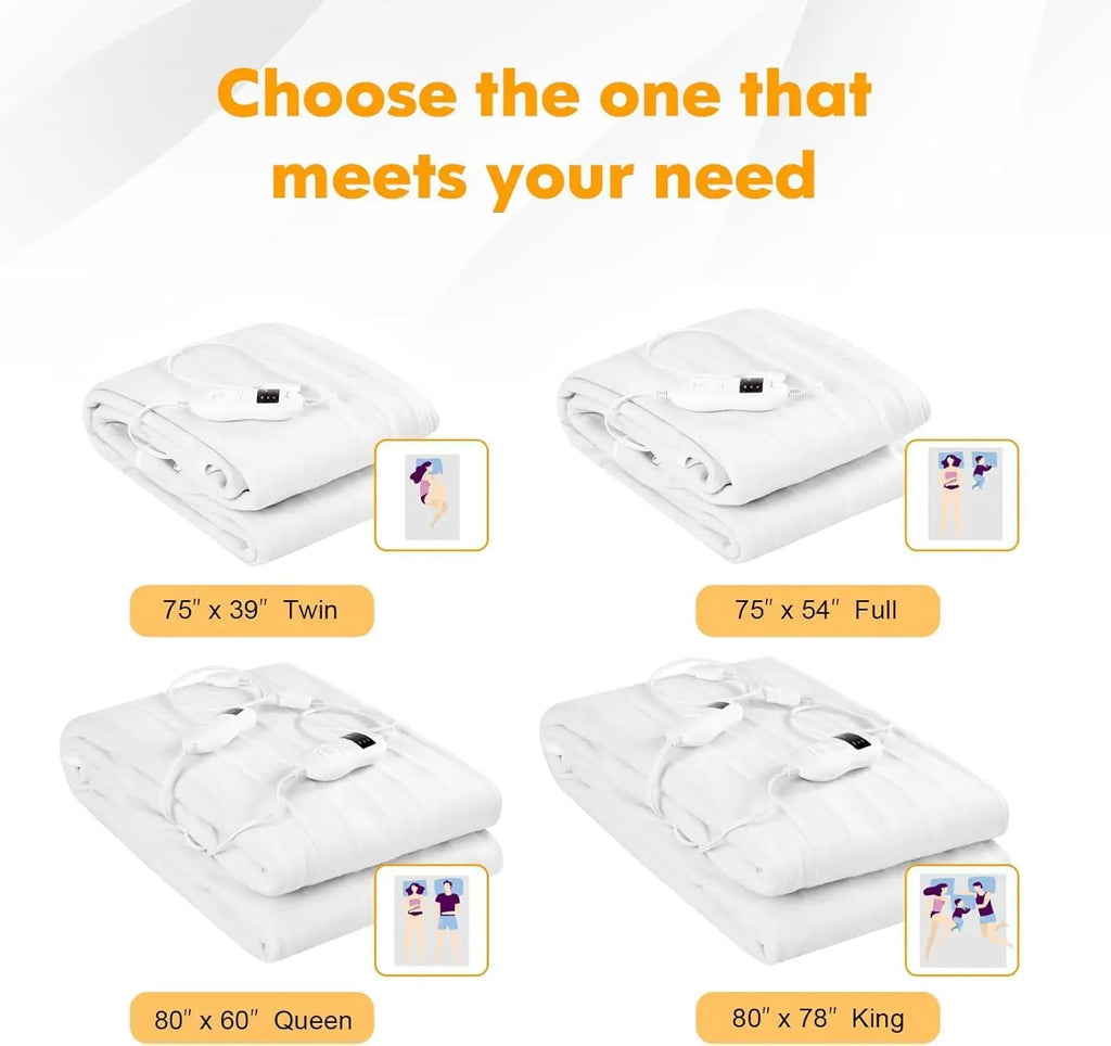 Dual Control Electric Mattress Pad Bed Warmer With 8 Heat Settings & 10H Timer