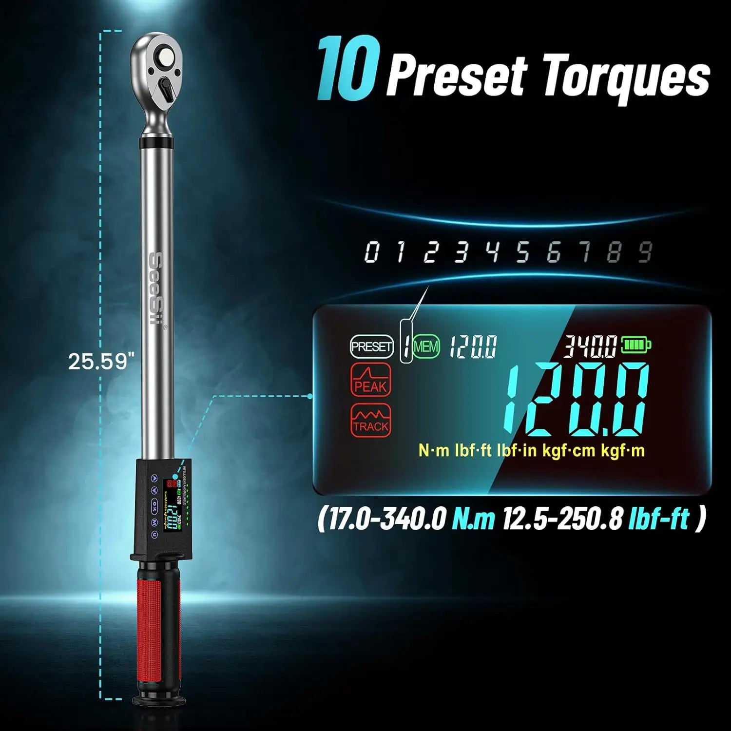 Digital Torque Wrench 1/2" Drive 340N.m 2% Torque Accuracy