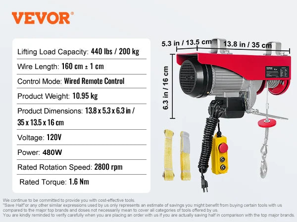 200-800kg Electric Hoist with Wired/Wireless Remote Control Lifting Crane Cable Hoist