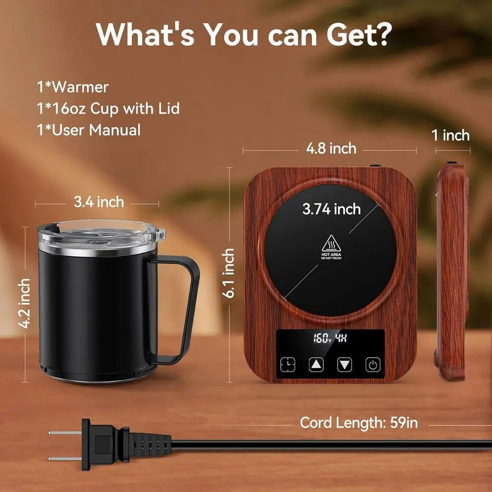 36W Electric Coffee Mug Warmer with 16oz Cup, 9 Temp Settings & Auto Shut Off