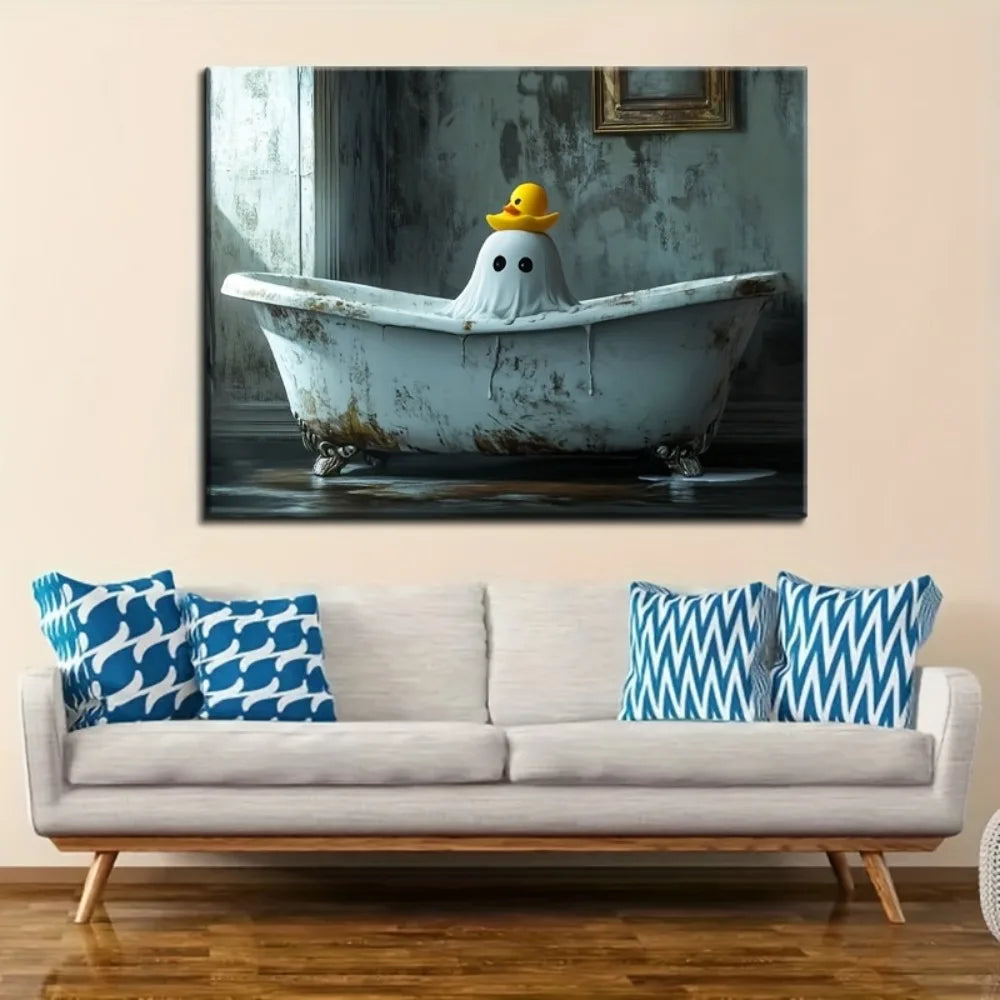 1.5 inch solid wood frame, dark romantic ghost standing in bathroom