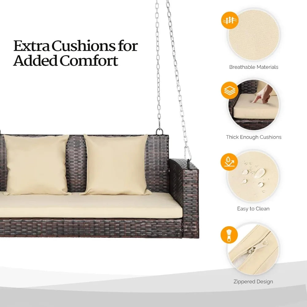Heavy Duty 800 LBS Rattan Hanging Set With Cushions
