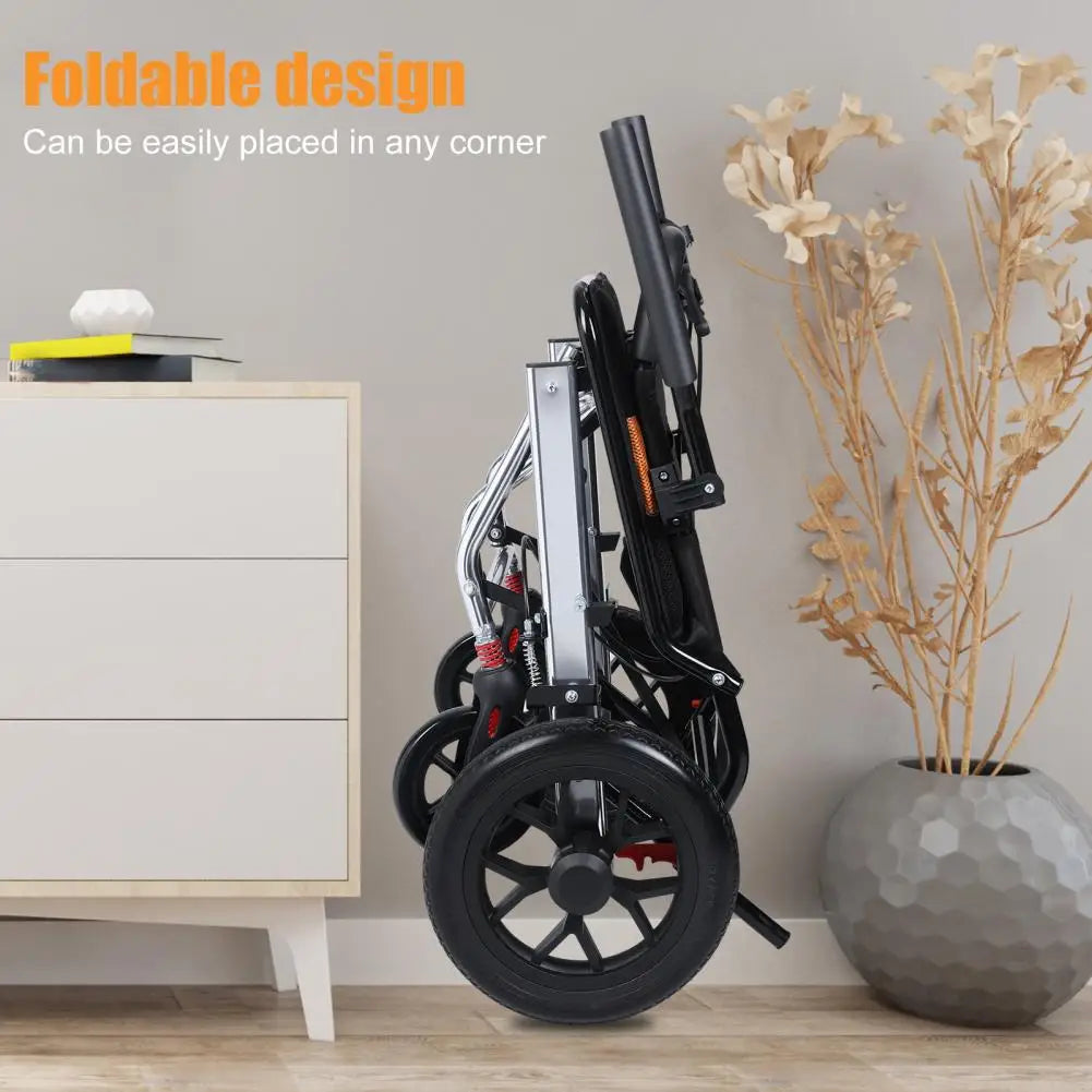 Lightweight Foldable Transport Wheelchair, 15.75-inch Transport Chair With Handbrake