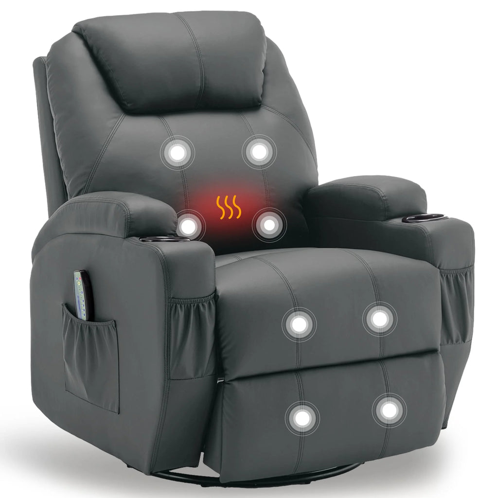 Recliner Chair with Massage and Heat, 360° Swivel Rocking Chairs for Adults, Remote Control and Cup Holder