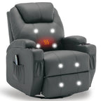 Recliner Chair with Massage and Heat, 360° Swivel Rocking Chairs for Adults, Remote Control and Cup Holder