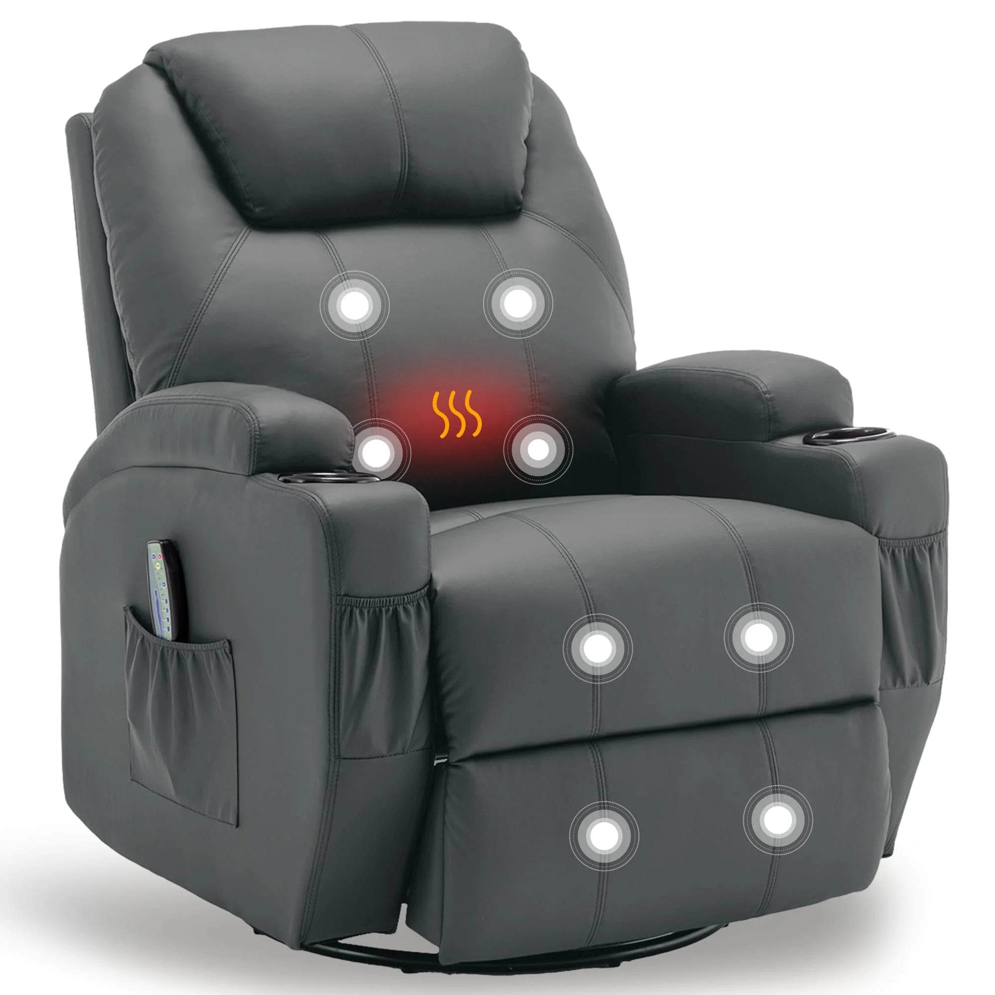 Recliner Chair with Massage and Heat, 360° Swivel Rocking Chairs for Adults, Remote Control and Cup Holder