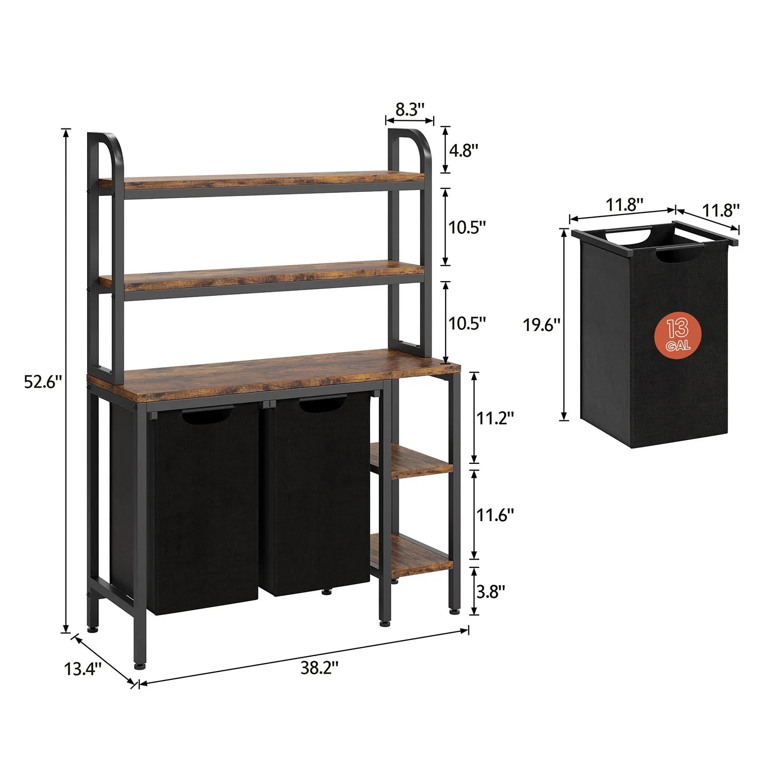 2 Section Laundry Sorter Basket with 2 Pull-Out Removable Bags