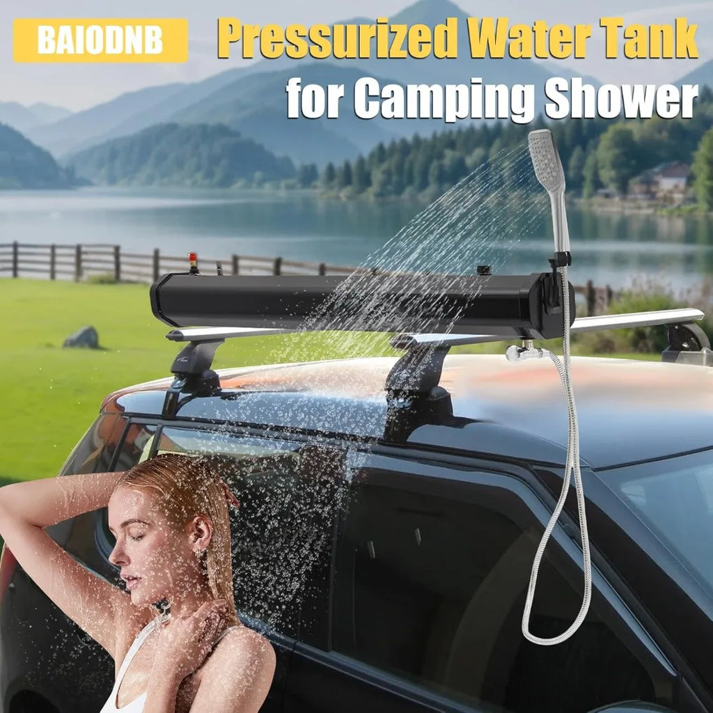 Portable Pressurized Camping Shower - 5L Water Tank with Handheld Showerhead - Includes Storage Bag