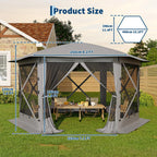 13FT Pop Up Gazebo 6-Sided Outdoor Canopy Tent With Mosquito Netting Removable Roof Wind Sidewalls