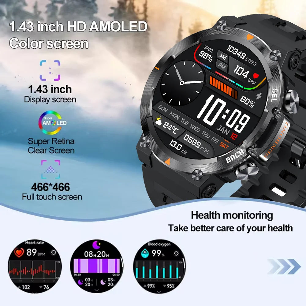 Smart Watch for Men AMOLED Screen AI GPT Bluetooth Call 410mAh Big Battery Fitness Tracker Men' Sport Smartwatch