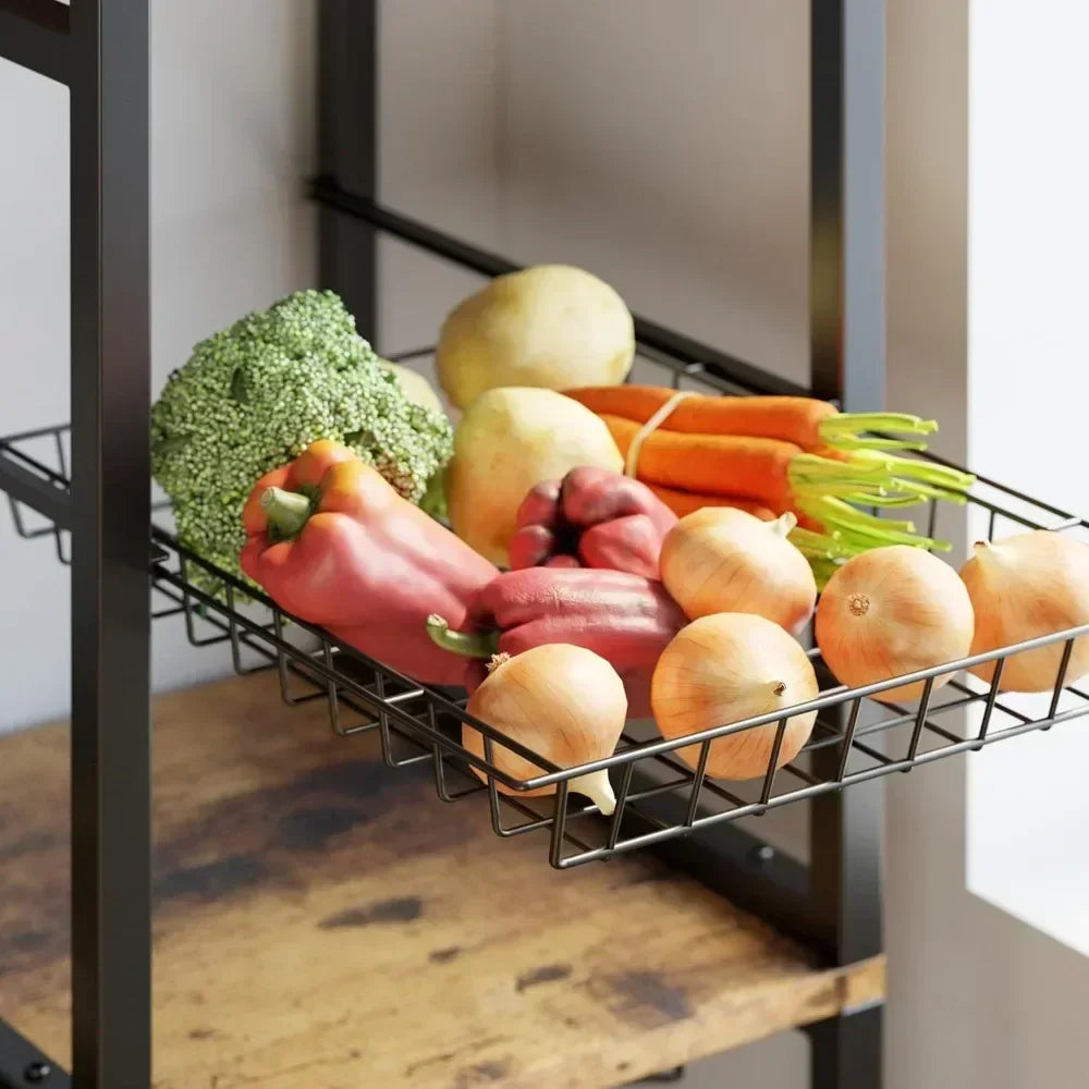 Bakers Rack with 2 Storage Cabinets and Power Outlet