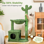 Cactus Cat Tree with Large Condo, Hammock, Dangling Ball, Scratching Post for Indoor