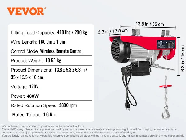200-800kg Electric Hoist with Wired/Wireless Remote Control Lifting Crane Cable Hoist
