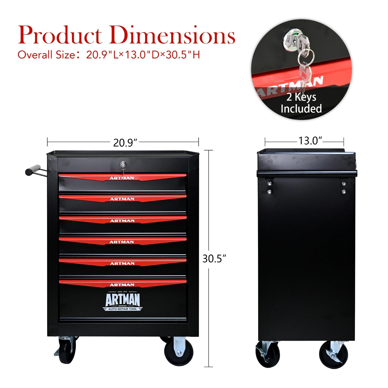 20" 6-Drawer Tool Chest Cabinet with Ball Bearing Drawer Slides