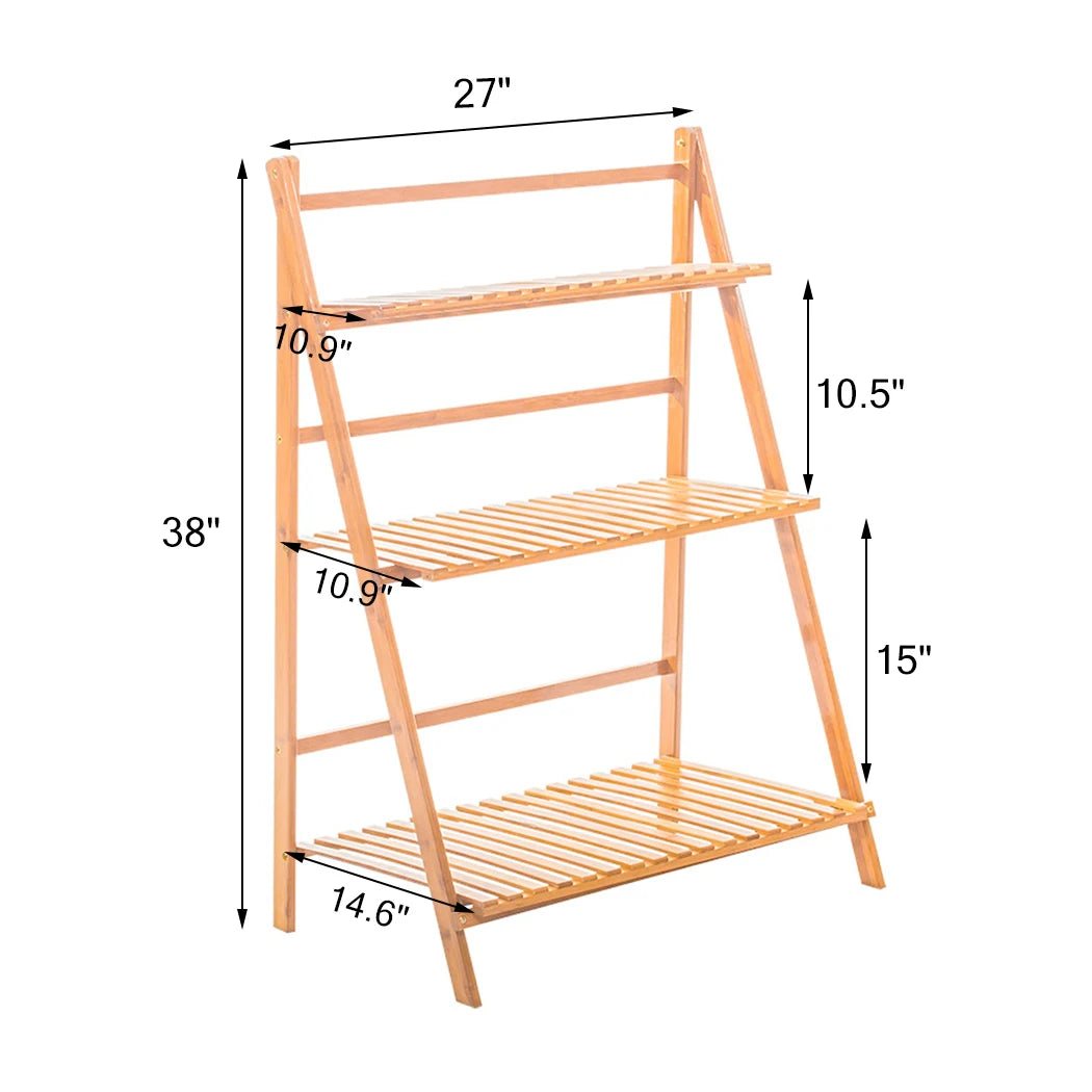 70/100cm Bamboo Plant Stand Folding 3 Tier Flower Pot Display Shelf Indoor Outdoor Ladder Garden Rack