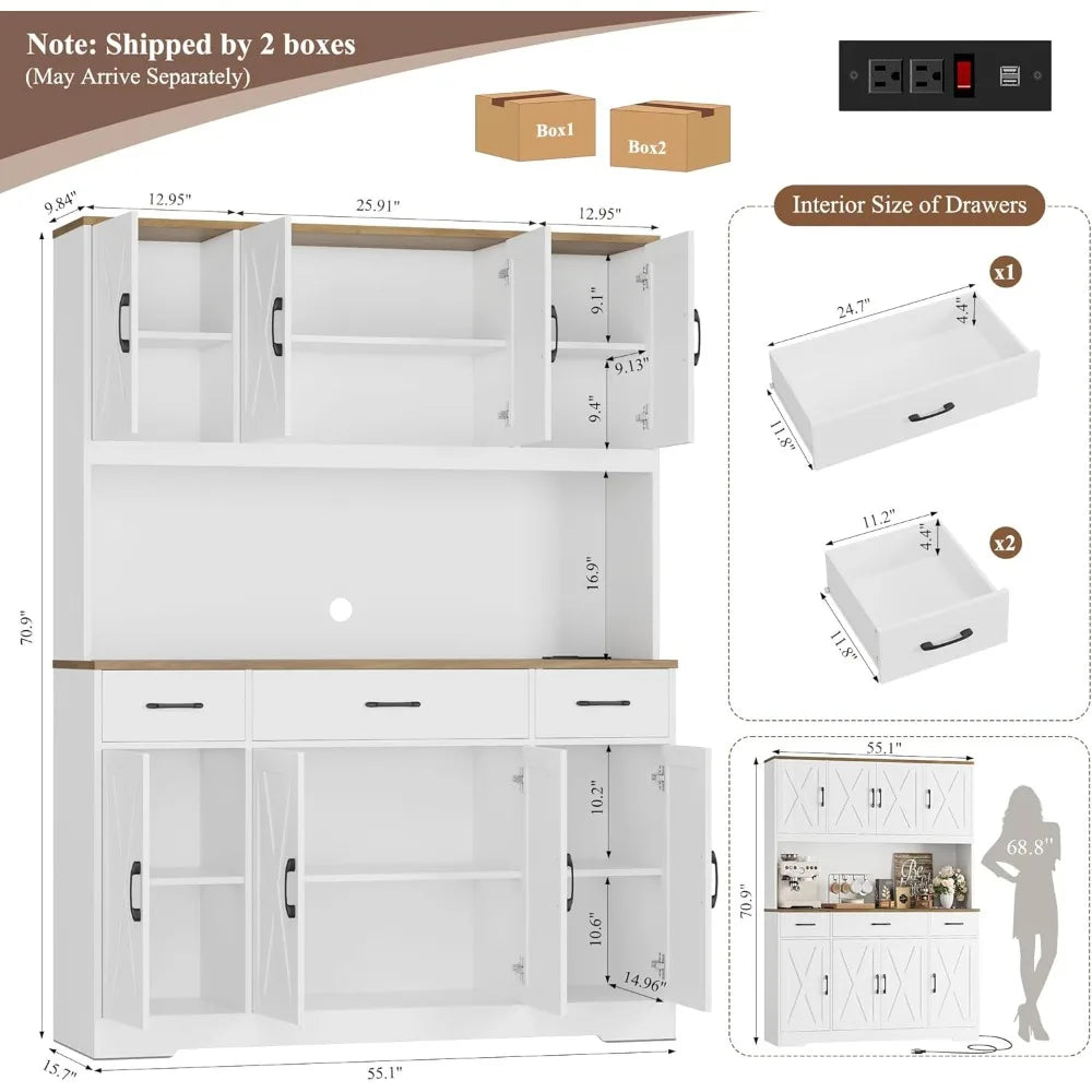 71" Tall Kitchen Pantry Storage Cabinet with Charging Station