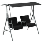 2 Person Outdoor Porch Swing with Stand Canopy, Pivot Storage Table, 2 Cup Holders, Cushions