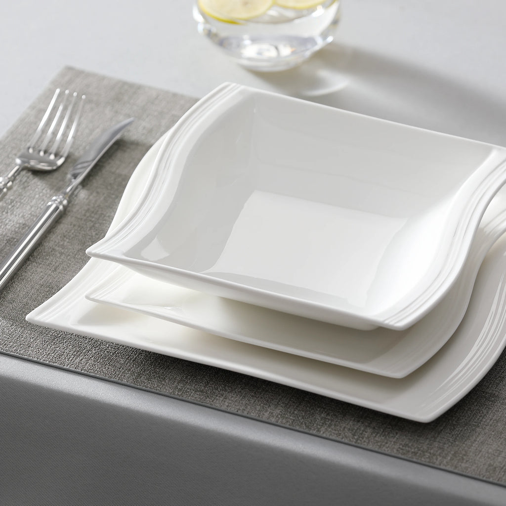 MALACASA 30 Piece White Porcelain Dinner Set with 6PCS Dinner Plate/Dessert/Soup/Mug/Saucer Tableware Set for 6-12 Person
