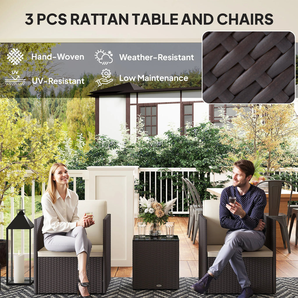 3 Piece Patio Furniture Set, Folding Wicker Bistro Furniture Sets, Brown