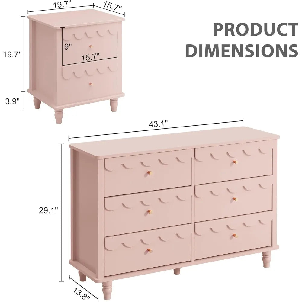6 Drawer Dresser and Night Stand Sets for Bedroom