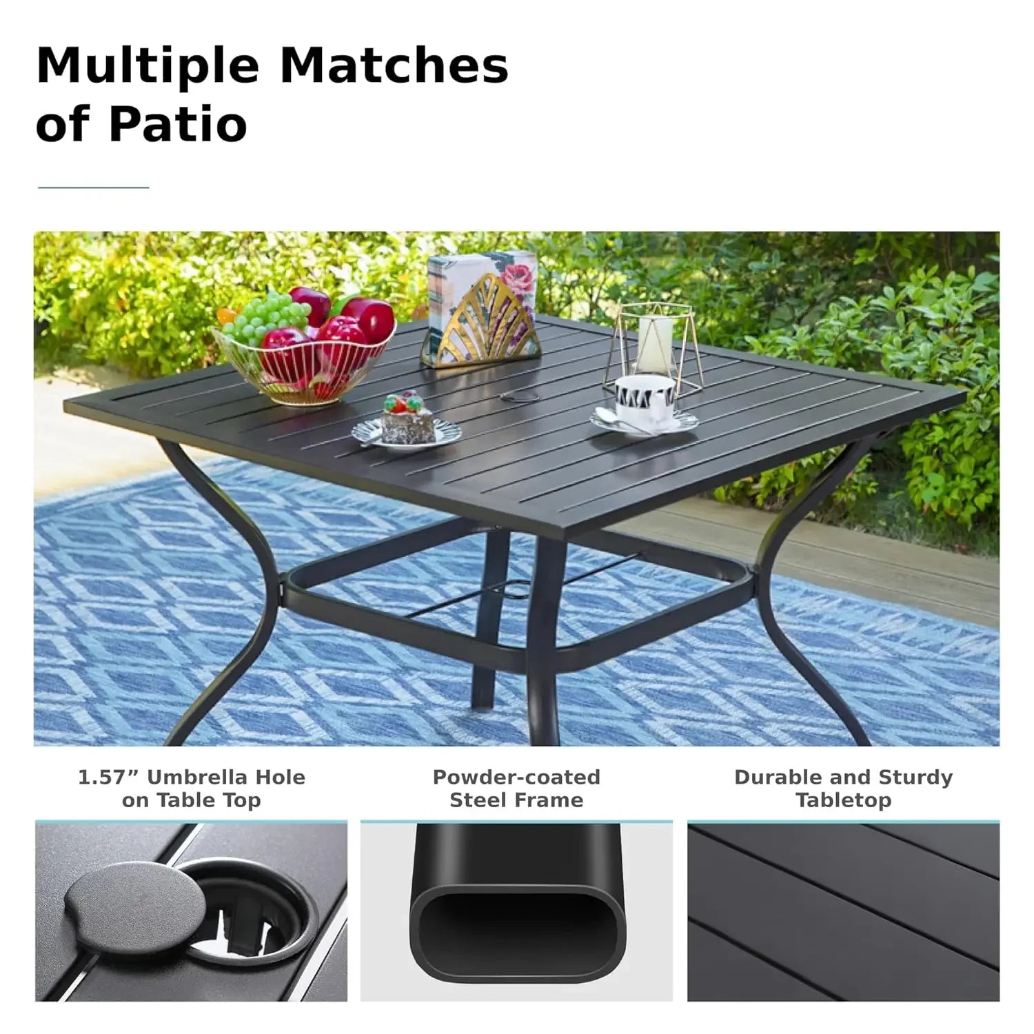 Outdoor Dining Set for 4, Patio Table and Chairs Set with Umbrella Hole