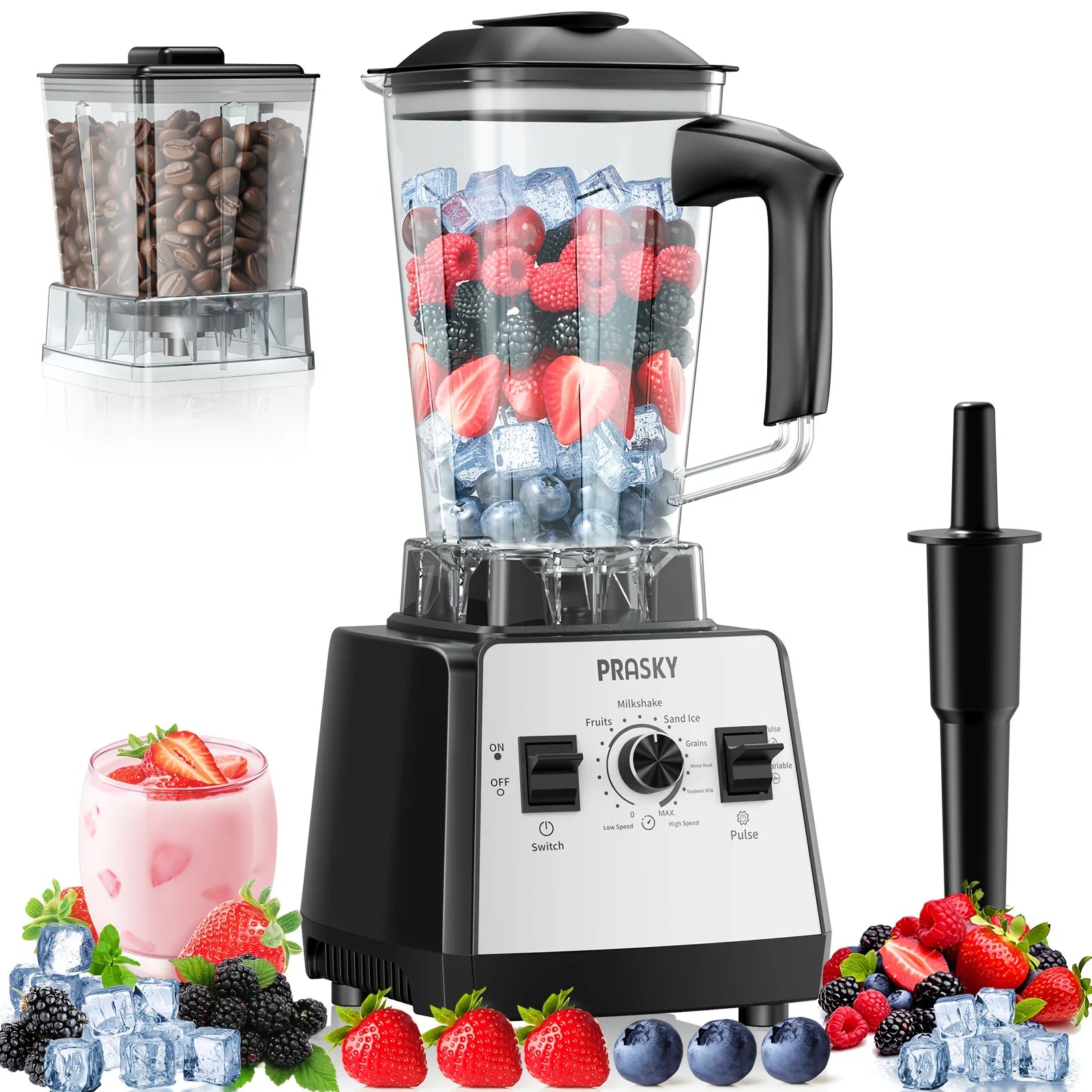 Professional Food Processor Blender, Smoothies Blender, Max.2400W Sorbet Blender And Grinder Combo 25000RPM Powerful Blenders Kitchen 68Oz 2 Containers Countertop Blenders Ice, Grinding, Milk Shake, Ice Slushie, Juice, Shake