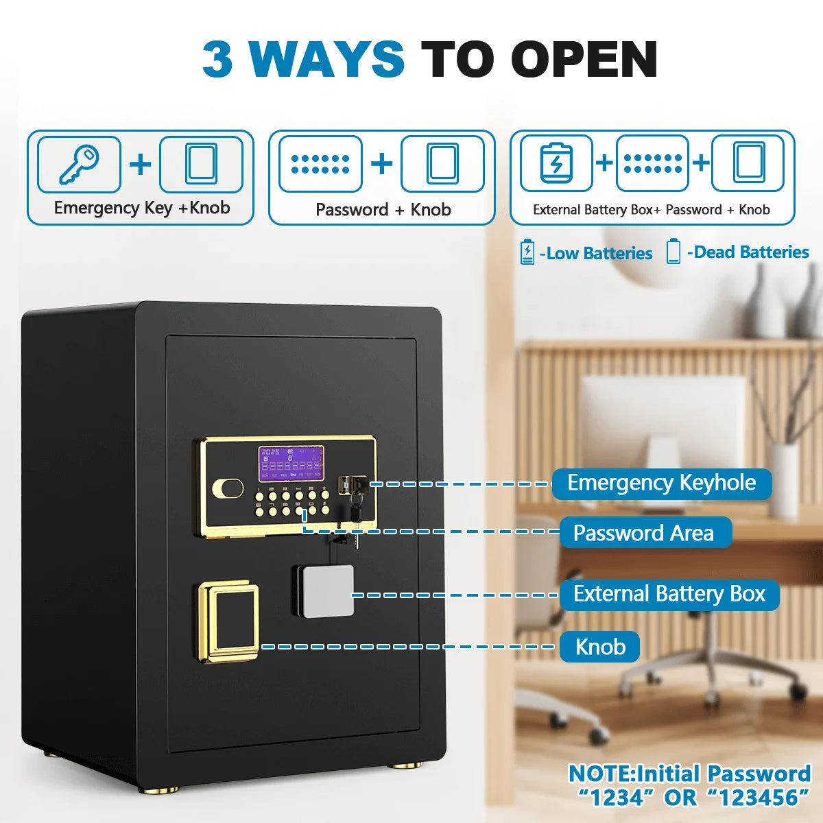 3.8 Cuft Digital Keypad Home Security Safe With Fireproof Bag & Alarm System