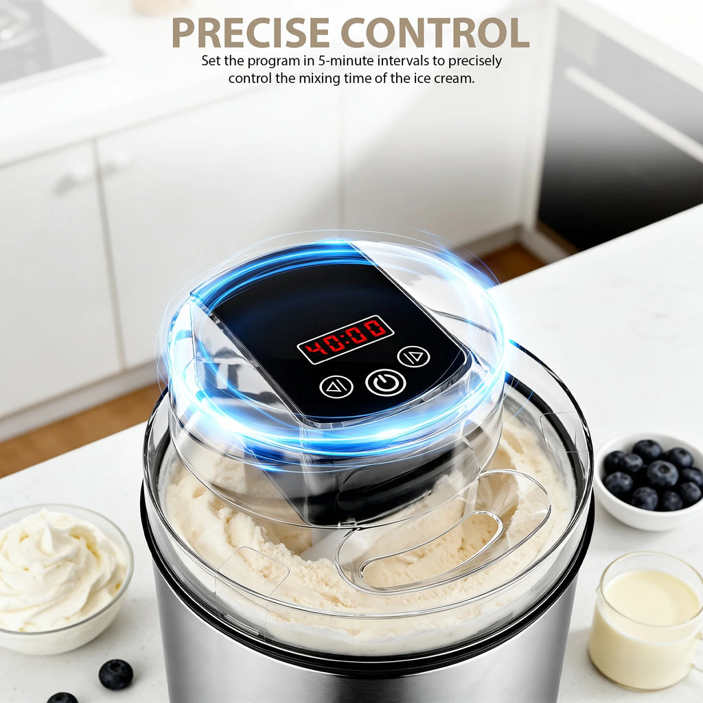 2-liter Large-capacity Electric Ice Cream Maker That Can Make Various Flavors Of Smoothies And Frozen Yogurt. Equipped with An LED Display, Suitable for 1-3 People.