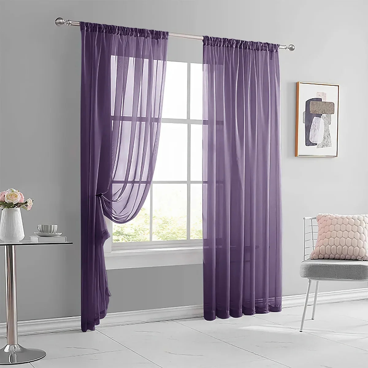 1pc Modern Solid Colour Sheer Curtain