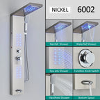 Black LED Shower Panel Tower System, Rain Waterfall Massage Body Spa