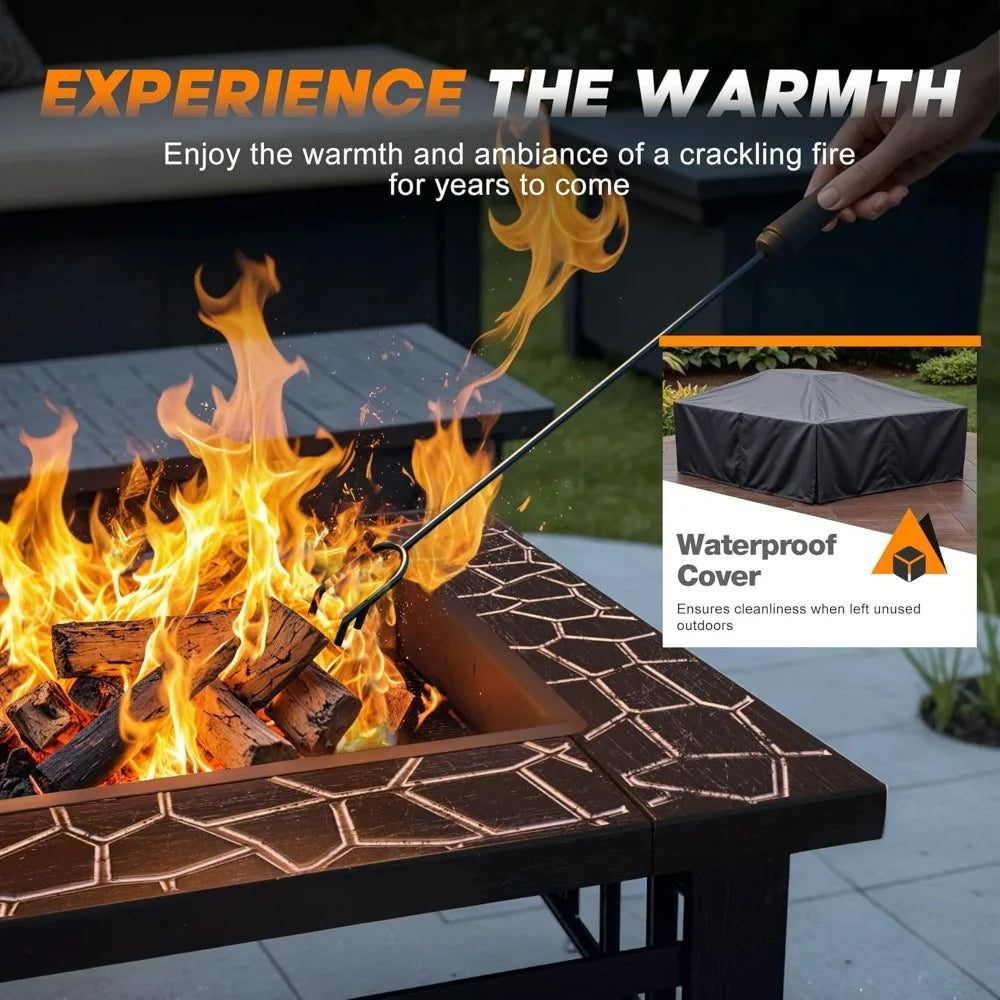 Devoko Outdoor Fire Pit, 32 Inch Firepit Table Metal Outdoor Fireplaces with Waterproof Cover