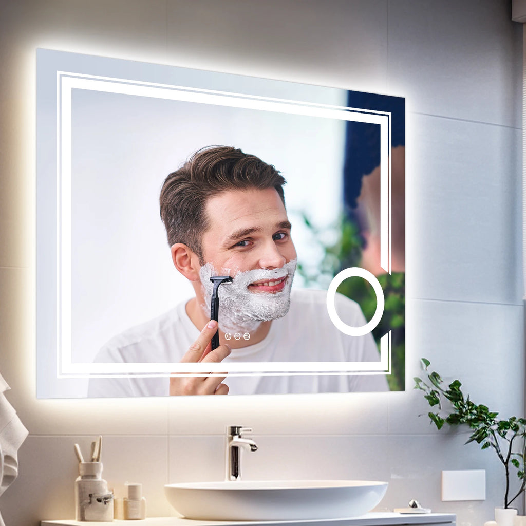 Smart Bathroom Mirror 3X Lighted Magnifier Wall Mounted White Light Front Backlit Dimmable Anti-Fog