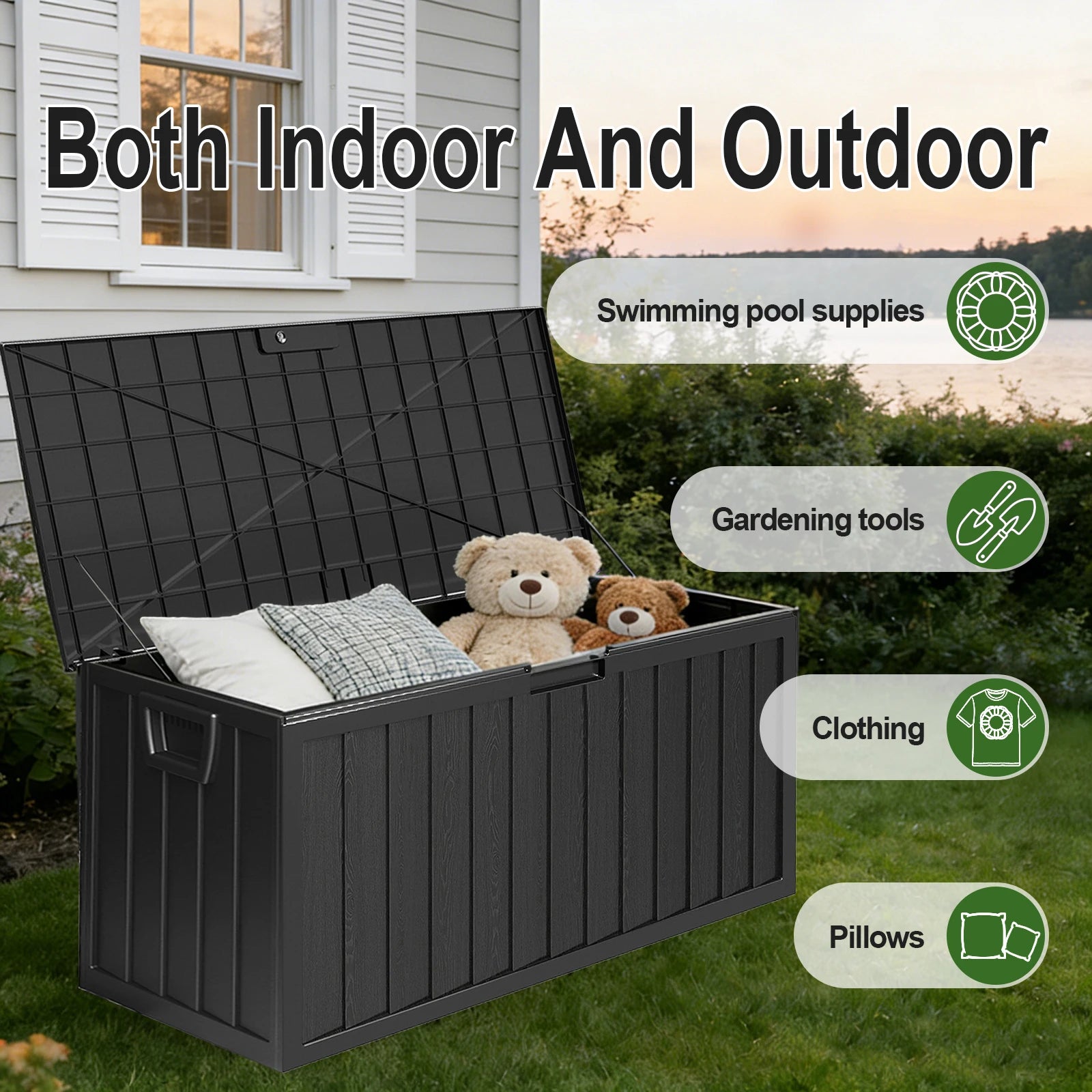 75 Gallon Heavy-Duty Waterproof Outdoor Storage Box with Flip-Top Lid