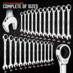 24-Piece Ratcheting Wrench Set | Metric & SAE Sizes | Chrome Vanadium Steel with Organizer Case