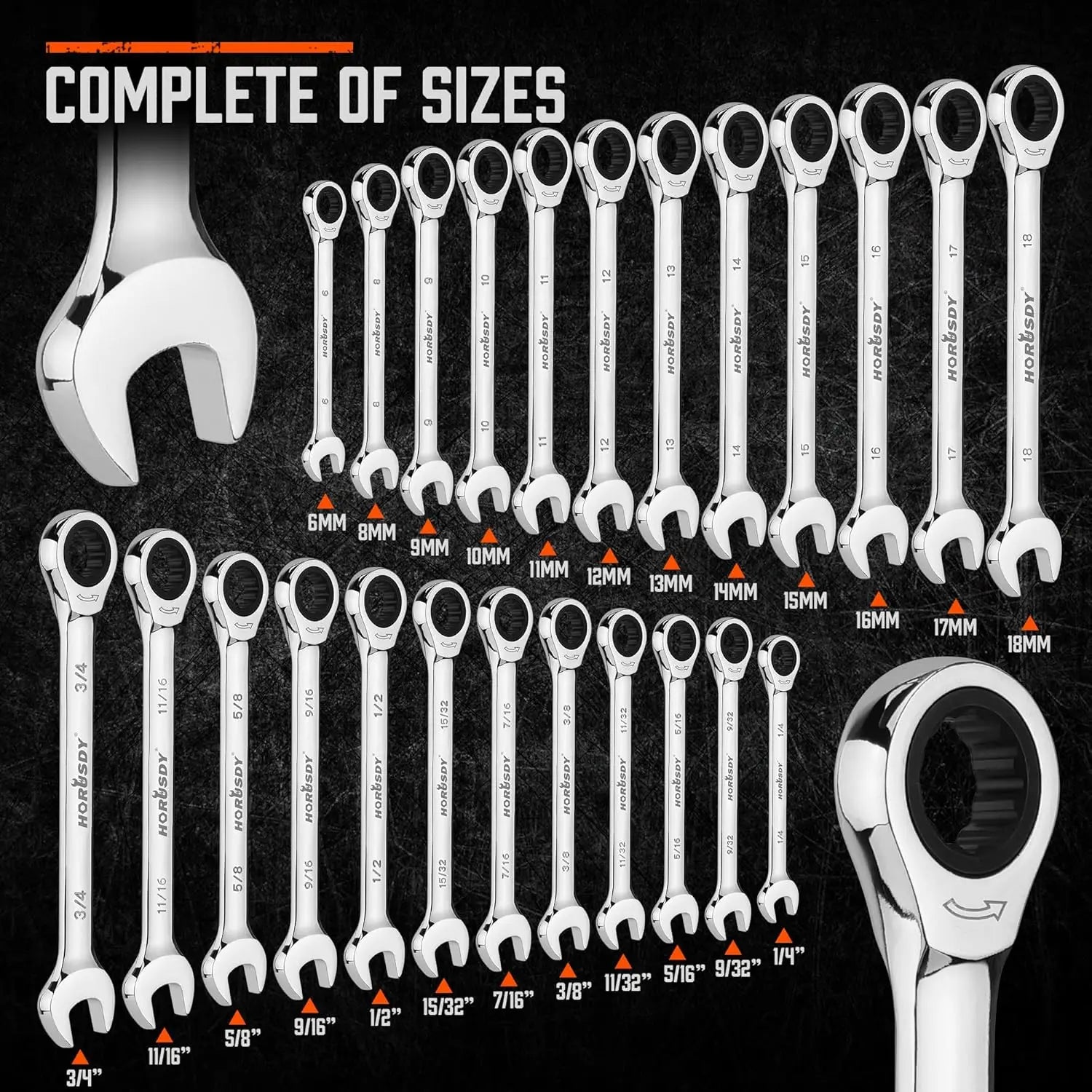 24-Piece Ratcheting Wrench Set | Metric & SAE Sizes | Chrome Vanadium Steel with Organizer Case
