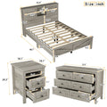 3-Pieces Bedroom Sets Full/ Queen Size Farmhouse Platform Bed with Double Sliding Door Storage Headboard and Charging Station