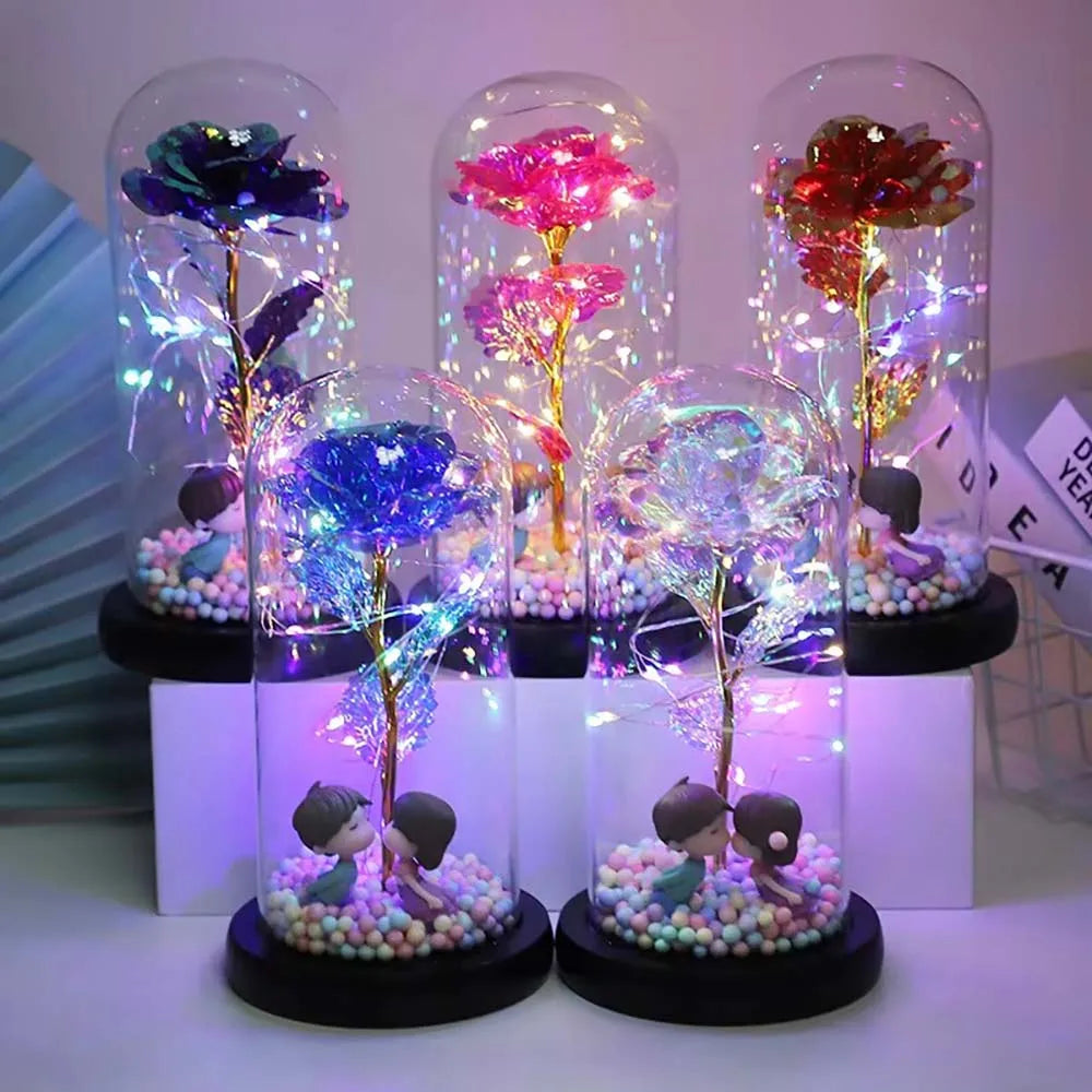Mothers Day Rose Gifts, Eternal Crystal Flower Light Up Rose in Glass Dome with Butterfly Moth