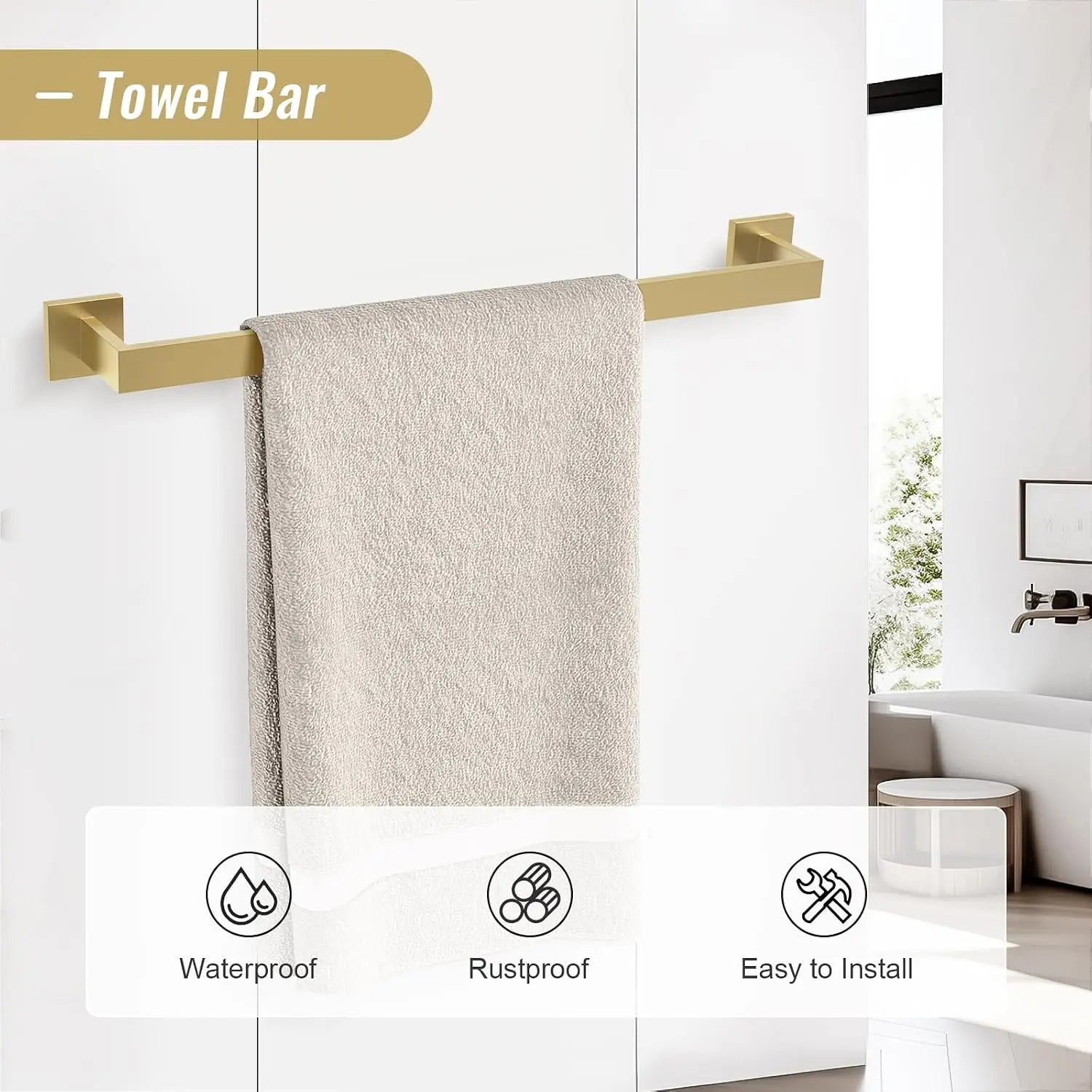 Brushed Gold Bathroom Hardware Accessorie Set 23.6 Inch Towel Bar Set 5-Pieces Towel Rack&Holder Set for Bathroom,Upgraded Toilet Paper Holder with Shelf,Stainless Steel Wall-Mounted