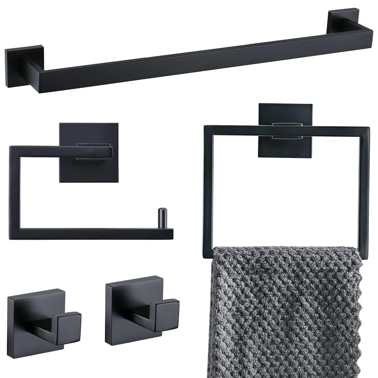 Brushed Gold Bathroom Hardware Accessorie Set 23.6 Inch Towel Bar Set 5-Pieces Towel Rack&Holder Set for Bathroom,Upgraded Toilet Paper Holder with Shelf,Stainless Steel Wall-Mounted