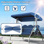 3 Seat Outdoor Porch Patio Swing with Stand 800lbs, 2-in-1 Convertible Swing Bed