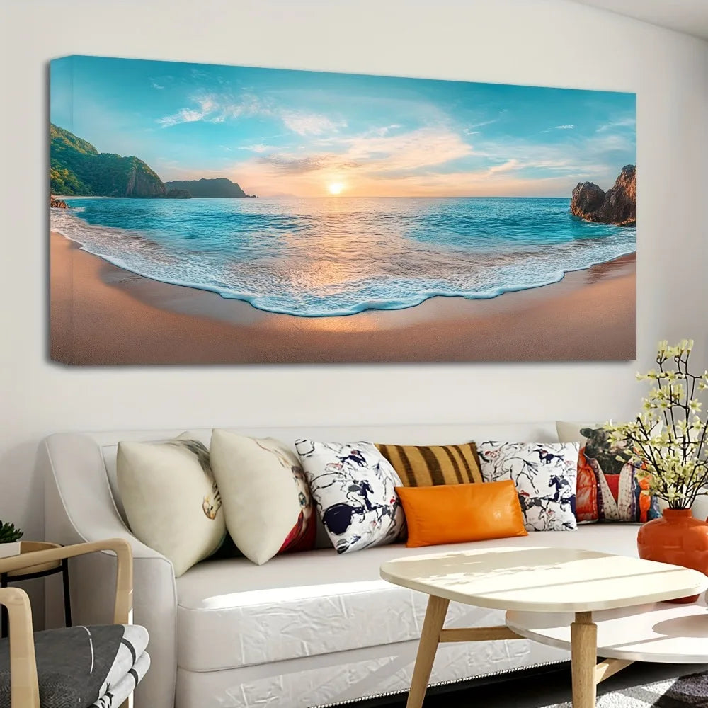 Wooden Framed Mural Beach Canvas