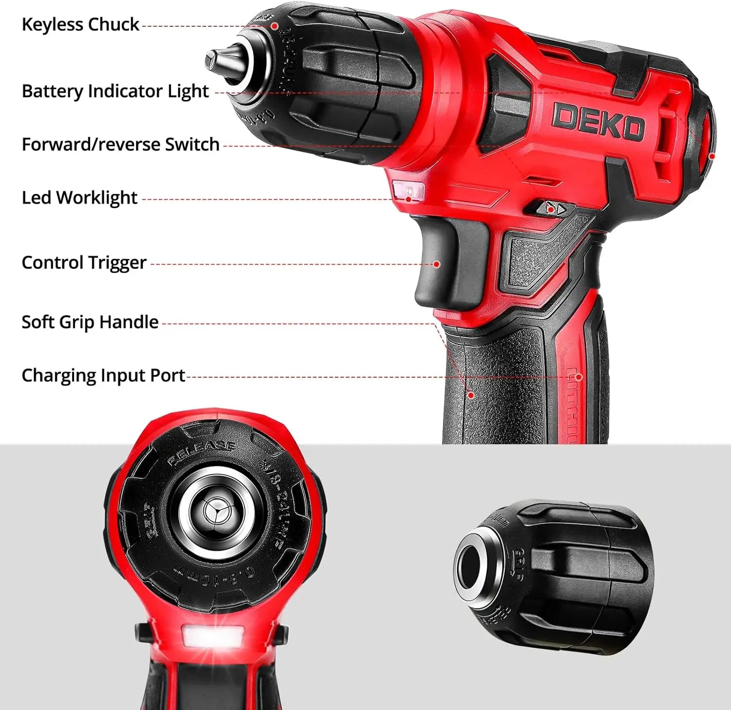 Tool Set with 8V Red Cordless Drill, Home Tool Kit with 126 Piece