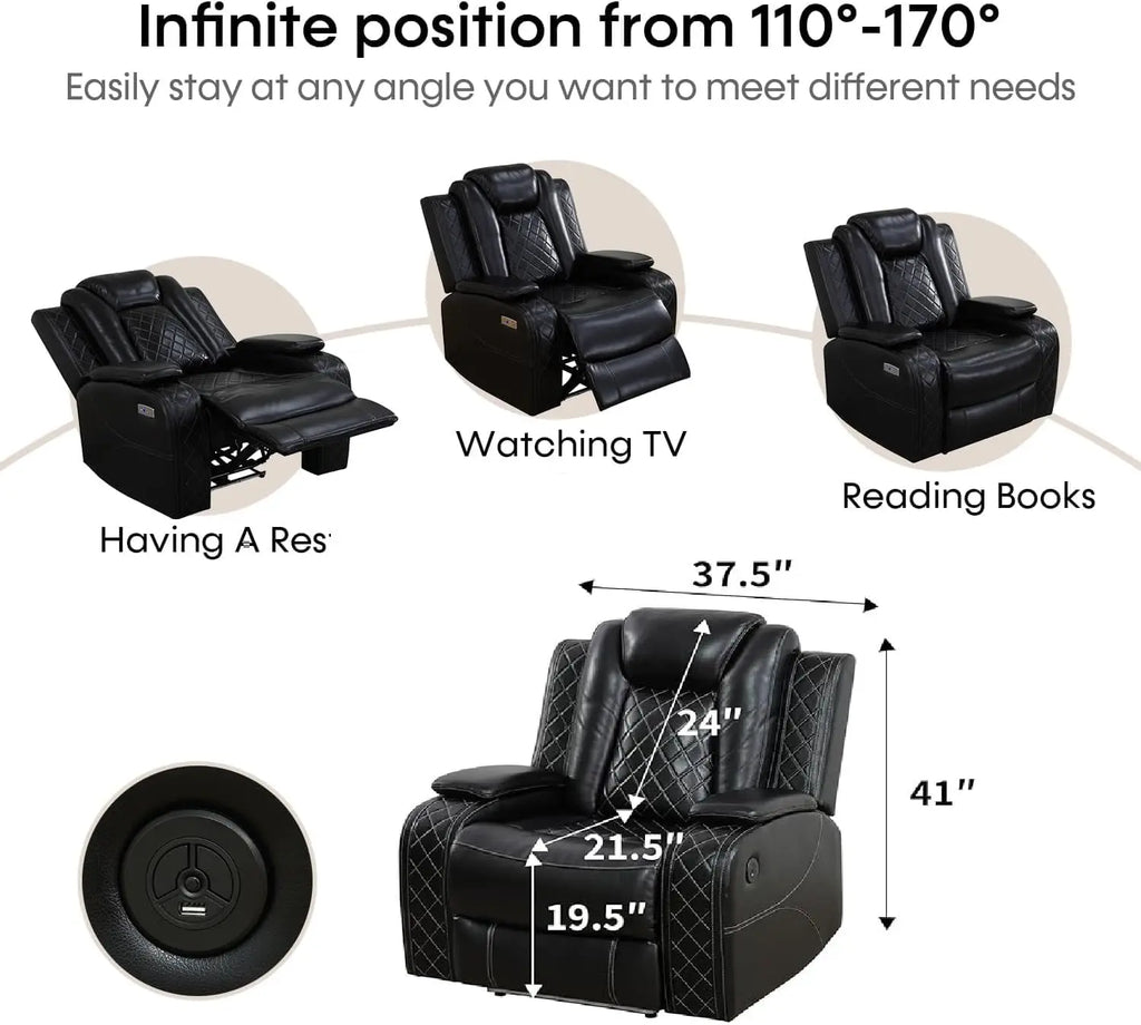 Power Recliner Sofa Sectional Sofa with LED Light for Living Room